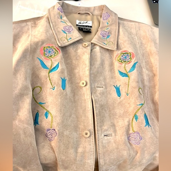 VTG Randolph Duke,The Look, Soft-Tan Suede Jacket, Floral Embroidery, Size 12 - Picture 12 of 15